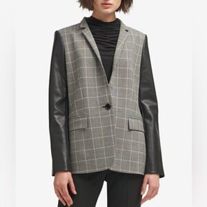 DKNY Black and Gray Checkered Blazer